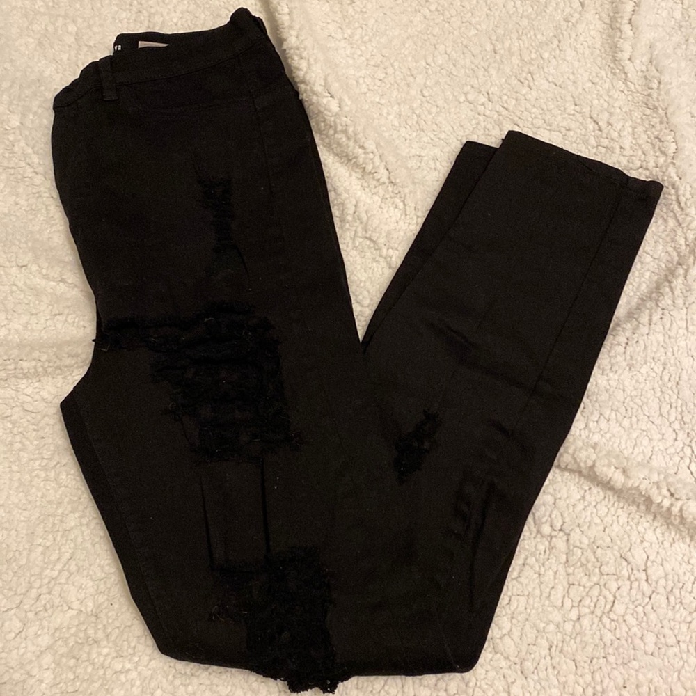 Black Ripped Stretchy Denim Jeans